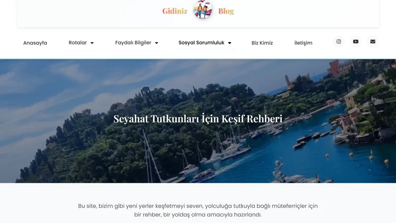Gidiniz Blog ana sayfası: menü ve kapak fotoğrafı
