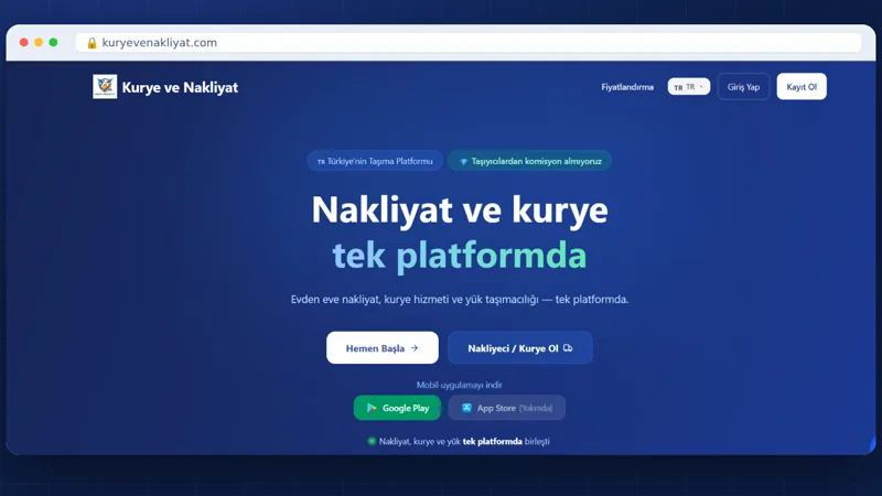 Kurye ve Nakliyat web sitesi: nakliye ve kurye talebi oluşturma ekranı